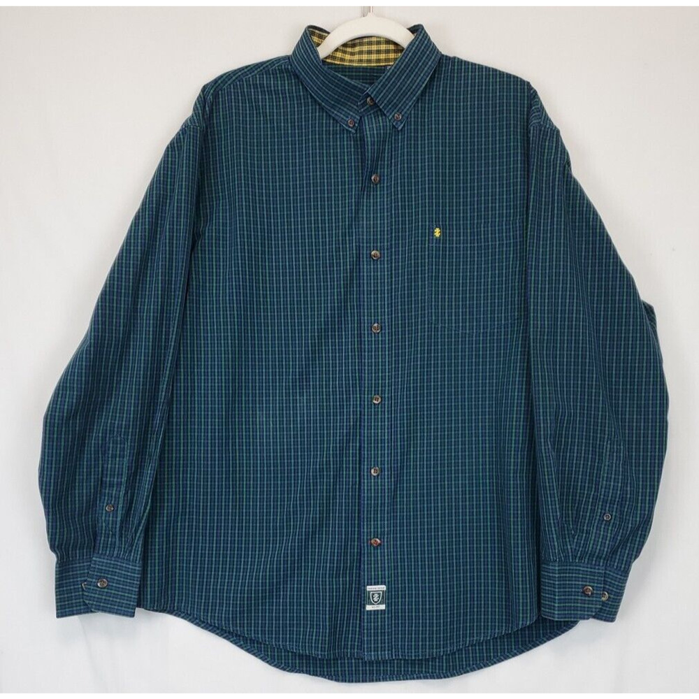 IZOD Heritage Blue Green Tartan Plaid Button Down Shirt Men XL Long Sleeve